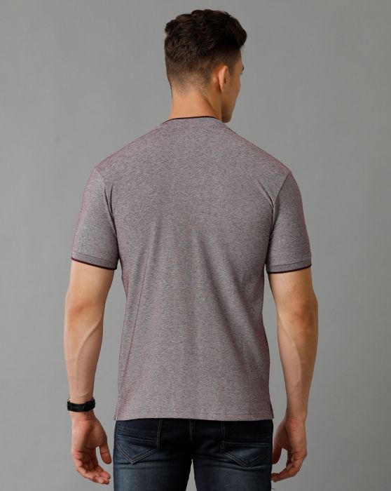Cavallo By Linen Club Men's Cotton Linen Purple Solid Mandarin collar T-Shirt