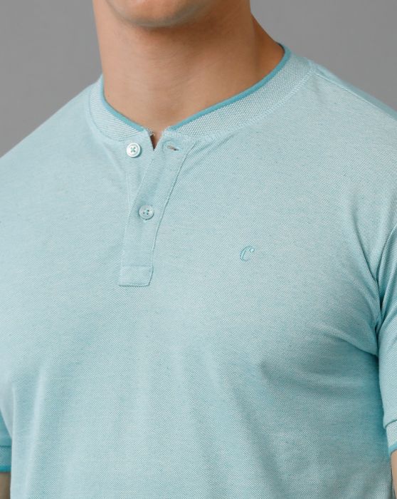 Cavallo By Linen Club Men's Cotton Linen Green Solid Mandarin collar T-Shirt