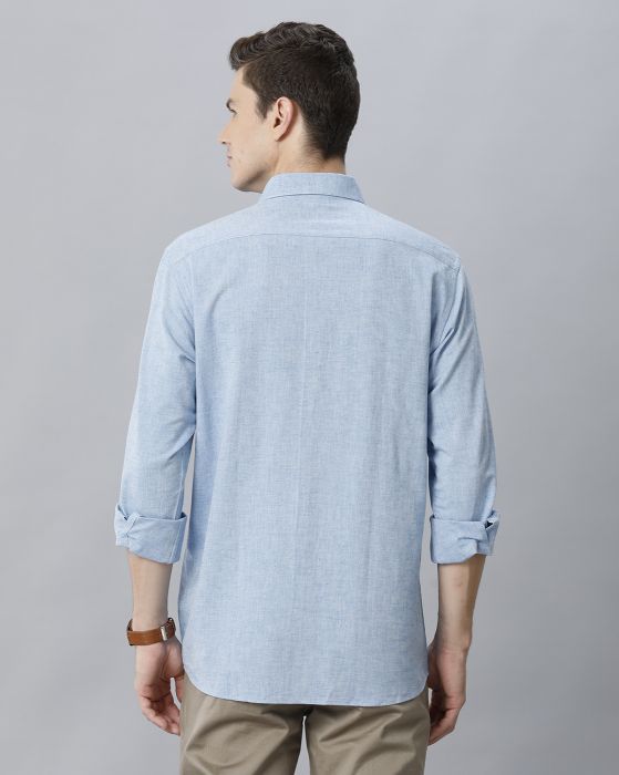 Cavallo By Linen Club Men's Cotton Linen Blue Solid Regular Fit Full Sleeve Casual Shirt