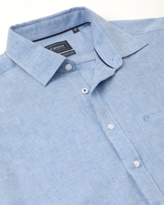 Cavallo By Linen Club Men's Cotton Linen Blue Solid Regular Fit Full Sleeve Casual Shirt