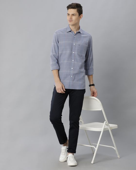 Cavallo By Linen Club Men's Cotton Linen Grey Checks Regular Fit Full Sleeve Casual Shirt