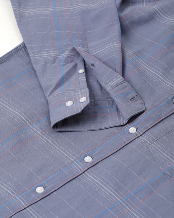 Cavallo By Linen Club Men's Cotton Linen Grey Checks Regular Fit Full Sleeve Casual Shirt