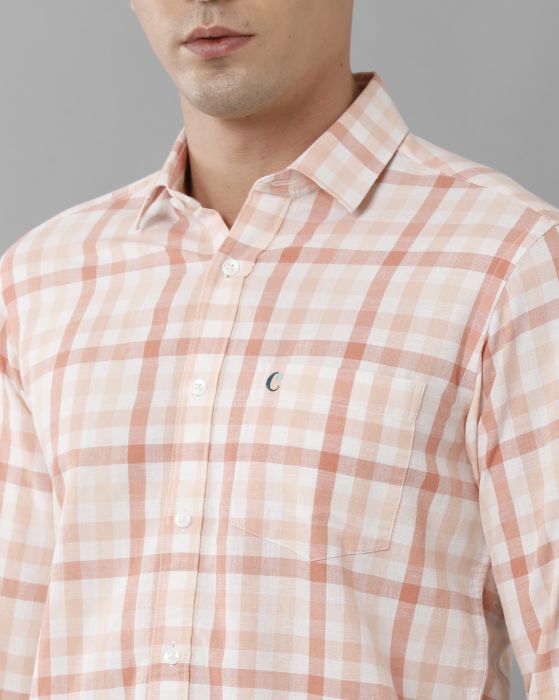 Cavallo By Linen Club Men's Cotton Linen Pink Checks Regular Fit Full Sleeve Casual Shirt