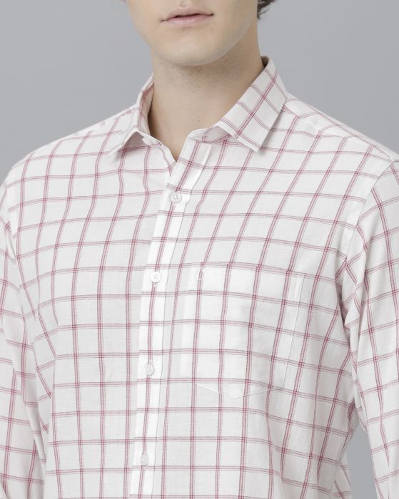 Cavallo By Linen Club Men's Cotton Linen Red Checks Regular Fit Full Sleeve Casual Shirt