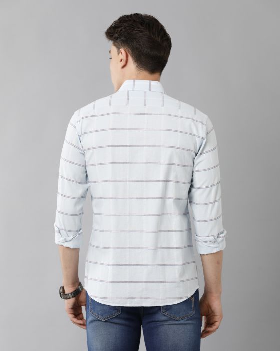 Cavallo By Linen Club Men's Cotton Linen Blue Checks Regular Fit Full Sleeve Casual Shirt
