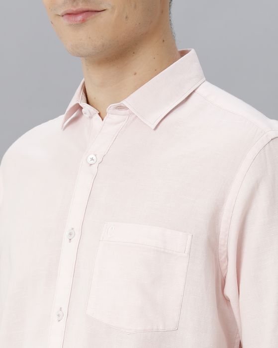 Cavallo By Linen Club Men's Cotton Linen Pink Solid Regular Fit Full Sleeve Casual Shirt