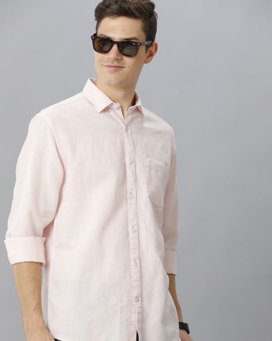 Cavallo By Linen Club Men's Cotton Linen Pink Solid Regular Fit Full Sleeve Casual Shirt