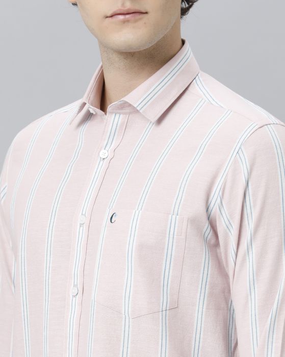 Cavallo By Linen Club Men's Cotton Linen Pink Striped Regular Fit Full Sleeve Casual Shirt