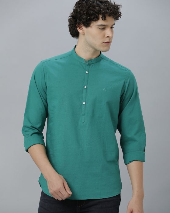 Cavallo By Linen Club Men's Cotton Linen Green Solid Regular Fit Full Sleeve Casual Shirt