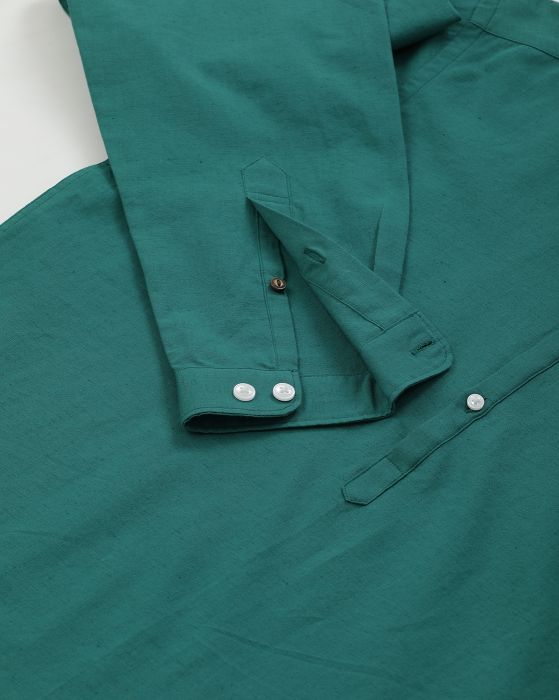 Cavallo By Linen Club Men's Cotton Linen Green Solid Regular Fit Full Sleeve Casual Shirt