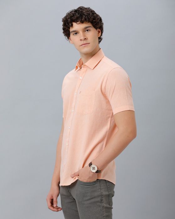 Cavallo By Linen Club Men's Cotton Linen Pink Solid Regular Fit Half Sleeve Casual Shirt