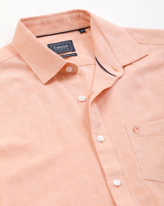 Cavallo By Linen Club Men's Cotton Linen Pink Solid Regular Fit Half Sleeve Casual Shirt