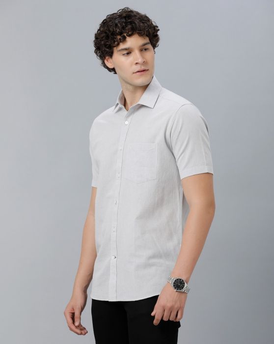 Cavallo By Linen Club Men's Cotton Linen Grey Solid Regular Fit Half Sleeve Casual Shirt