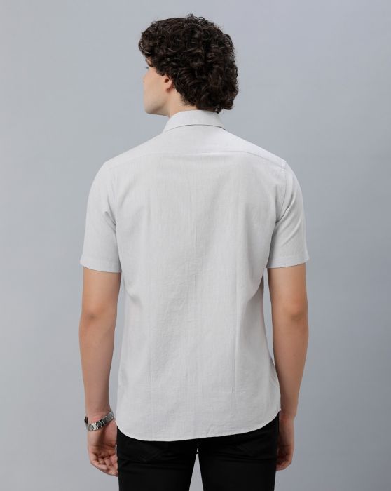 Cavallo By Linen Club Men's Cotton Linen Grey Solid Regular Fit Half Sleeve Casual Shirt