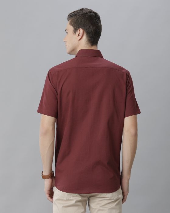 Cavallo By Linen Club Men's Cotton Linen Maroon Solid Regular Fit Half Sleeve Casual Shirt