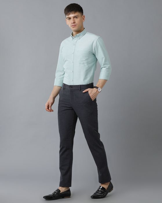 Cavallo By Linen Club Men's Cotton Linen Grey Checks Mid-Rise Slim Fit Trouser