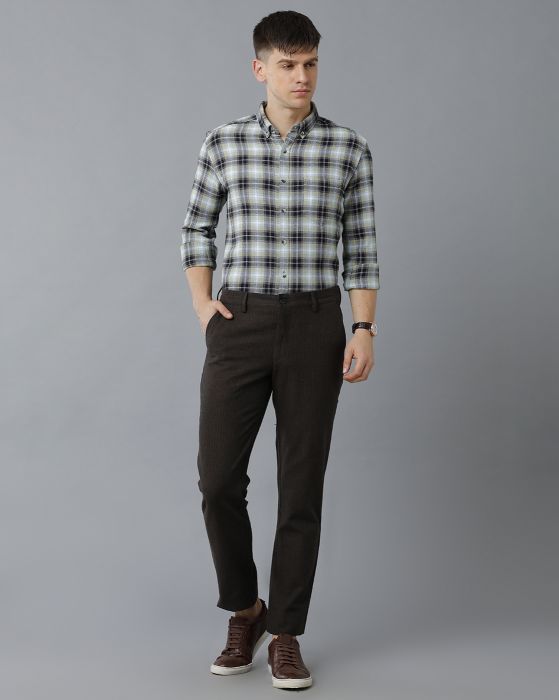 Cavallo By Linen Club Men's Cotton Linen Brown Striped Mid-Rise Slim Fit Trouser