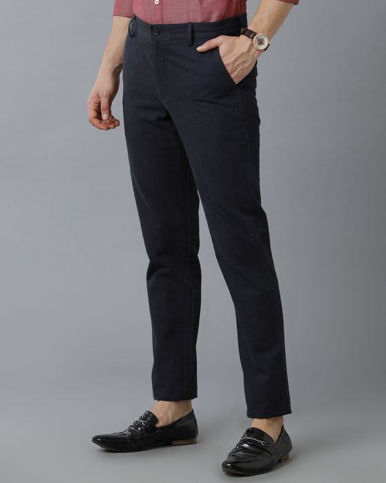 Cavallo By Linen Club Men's Cotton Linen Blue Solid Mid-Rise Slim Fit Trouser