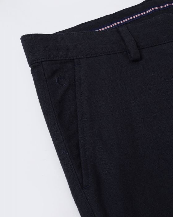 Cavallo By Linen Club Men's Cotton Linen Blue Solid Mid-Rise Slim Fit Trouser