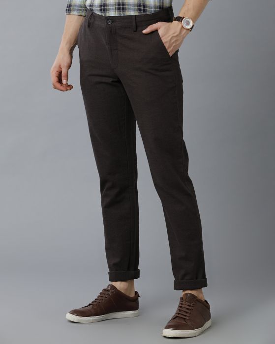 Cavallo By Linen Club Men's Cotton Linen Brown Solid Mid-Rise Slim Fit Trouser
