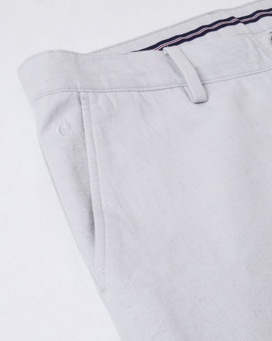 Cavallo By Linen Club Men's Cotton Linen White Solid Mid-Rise Slim Fit Trouser