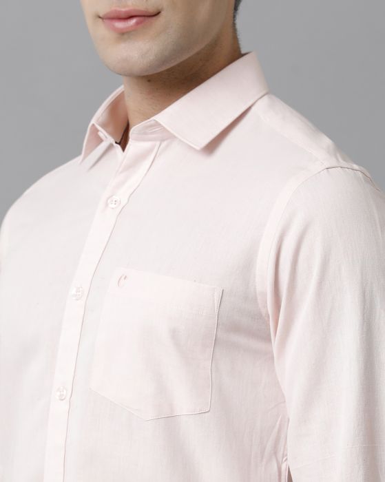 Cavallo By Linen Club Men's Cotton Linen Pink Solid Slim Fit Full Sleeve Casual Shirt