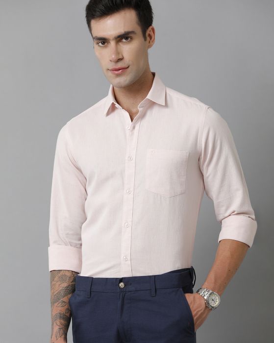 Cavallo By Linen Club Men's Cotton Linen Pink Solid Slim Fit Full Sleeve Casual Shirt