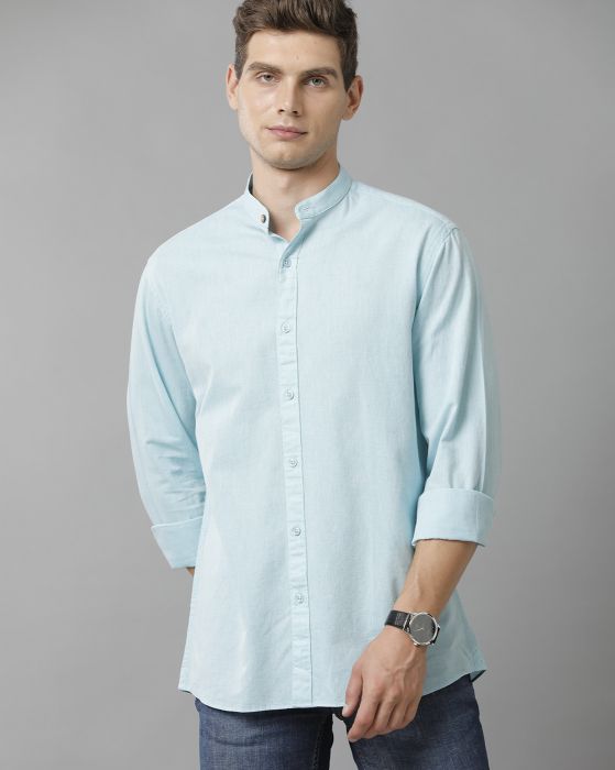 Cavallo By Linen Club Men's Cotton Linen Blue Solid Slim Fit Full Sleeve Casual Shirt