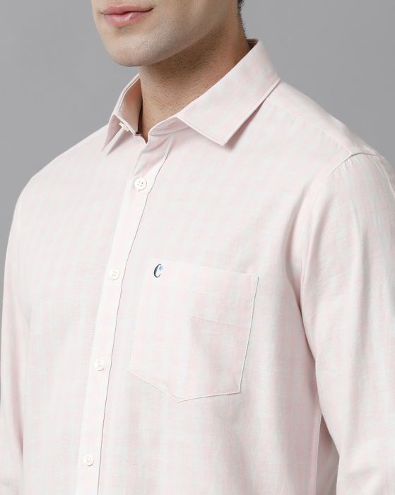Cavallo By Linen Club Men's Cotton Linen Pink checked Slim Fit Full Sleeve Casual Shirt