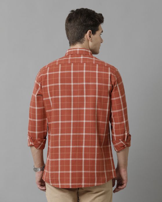 Cavallo By Linen Club Men's Cotton Linen Red checked Slim Fit Full Sleeve Casual Shirt