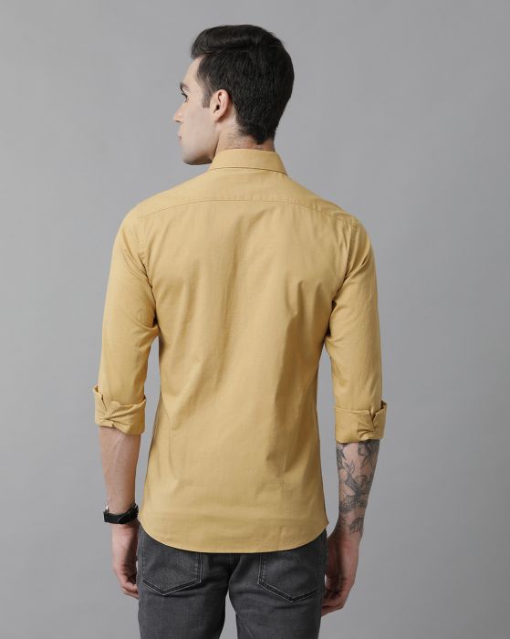 Cavallo By Linen Club Men's Cotton Linen Yellow Solid Slim Fit Full Sleeve Casual Shirt