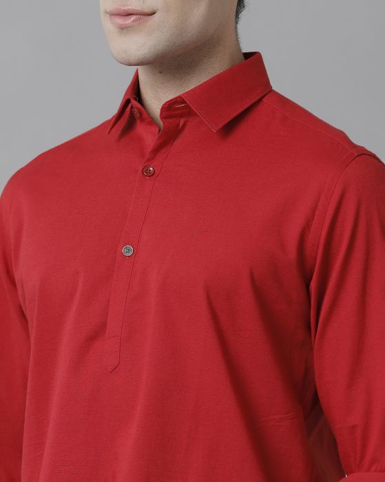 Cavallo By Linen Club Men's Cotton Linen Red Solid Slim Fit Full Sleeve Casual Shirt