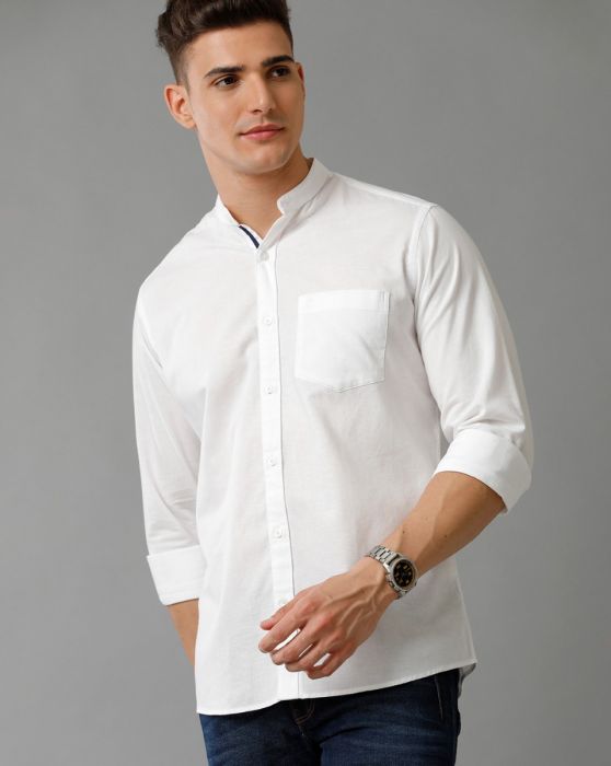 Cavallo By Linen Club Men's Cotton Linen White Solid Slim Fit Full Sleeve Smart Casual Shirt
