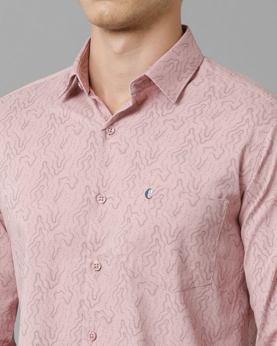 Cavallo By Linen Club Men's Cotton Linen Peach Printed Slim Fit Full Sleeve Casual Shirt