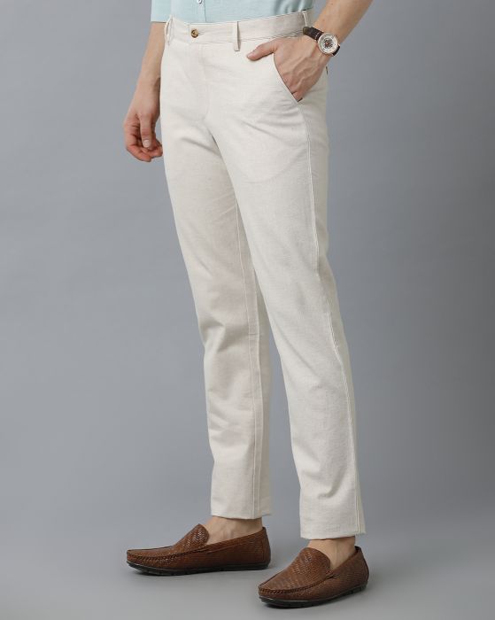 Cavallo by Linen Club Men's Cotton Linen Slim Fit Fixed Waist Casual Trousers