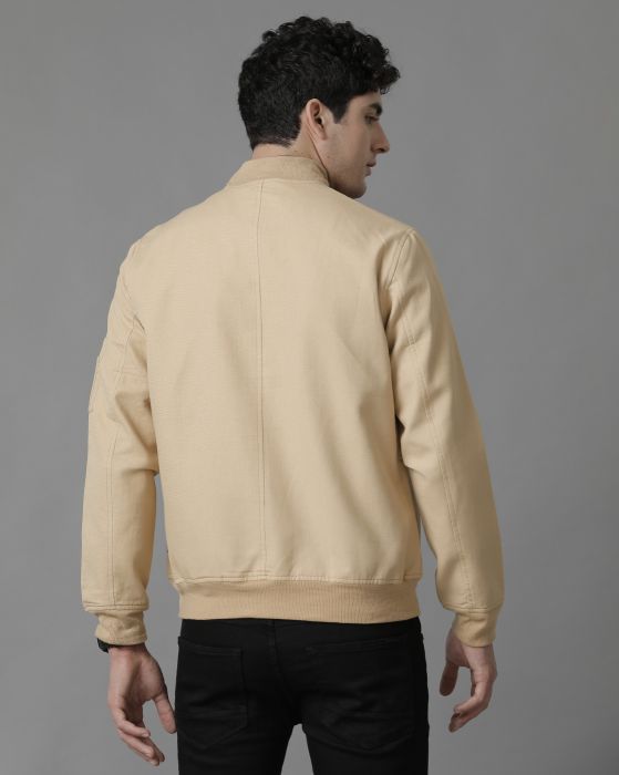 Linen Club Beige Solid Full Sleeve All Season Linen Jacket for Men