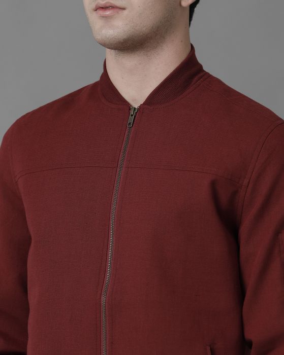 Linen Club Red Solid Full Sleeve All Season Linen Jacket for Men