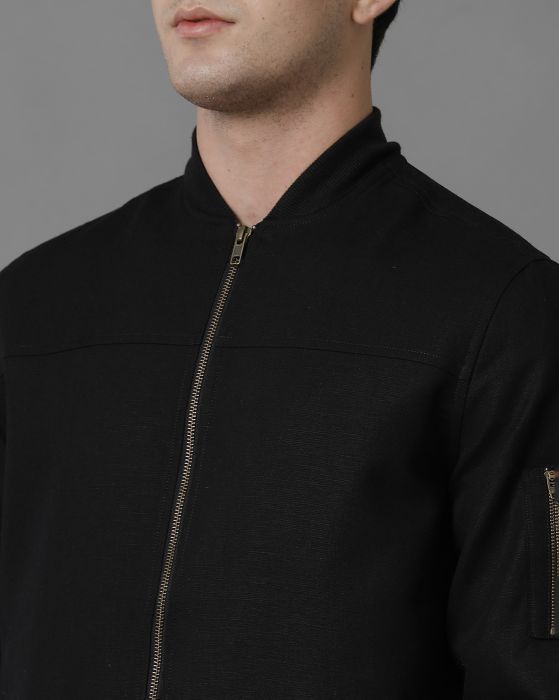 Linen Club Black Solid Full Sleeve All Season Linen Jacket for Men