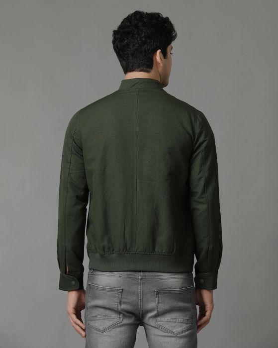 Linen Club Green Solid Full Sleeve All Season Linen Jacket for Men