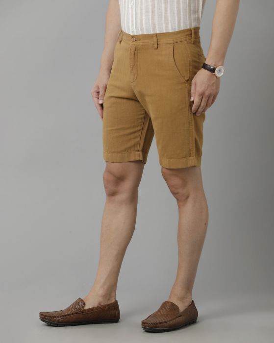 Linen Club Studio Men's Linen Brown Solid Slim Fit Shorts
