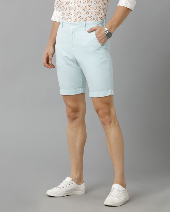 Linen Club Studio Men's Linen Turquoise Blue Solid Slim Fit Shorts