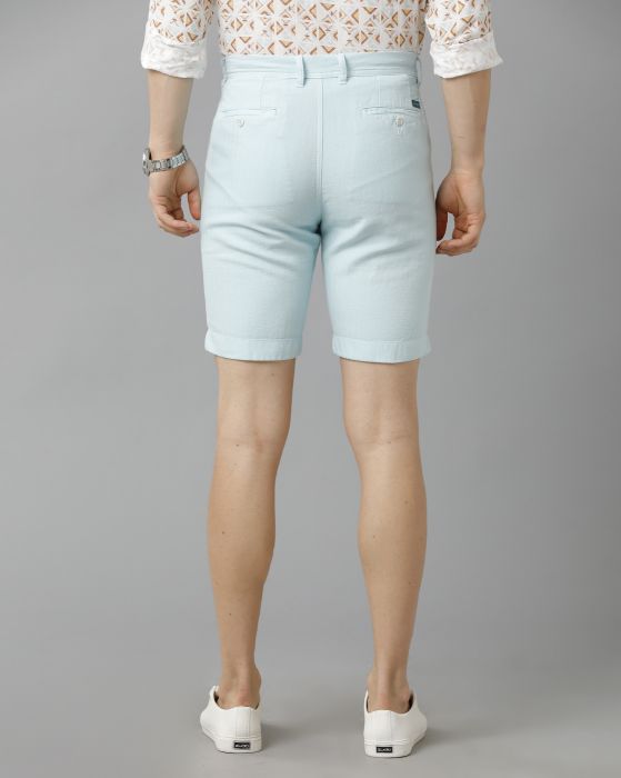 Linen Club Studio Men's Linen Turquoise Blue Solid Slim Fit Shorts