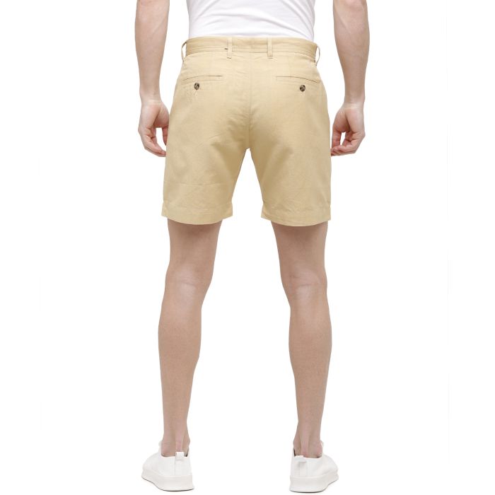 Linen Club Studio Men's Linen Natural Solid Slim Fit Shorts