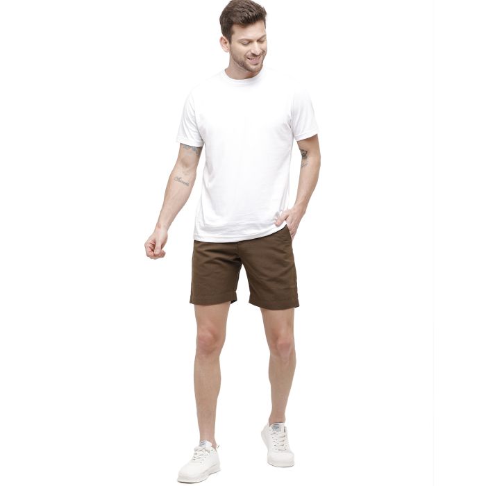 Linen Club Studio Men's Linen Natural Solid Slim Fit Shorts