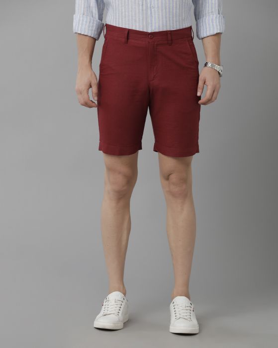 Linen Club Studio Men's Linen Red Solid Slim Fit Shorts