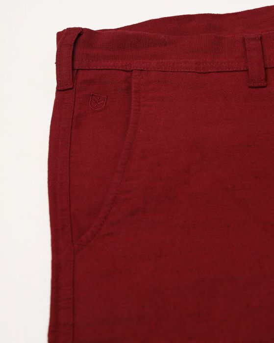 Linen Club Studio Men's Linen Red Solid Slim Fit Shorts