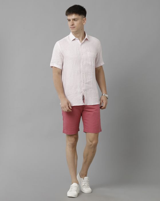 Linen Club Studio Men's Linen Pink Solid Slim Fit Shorts