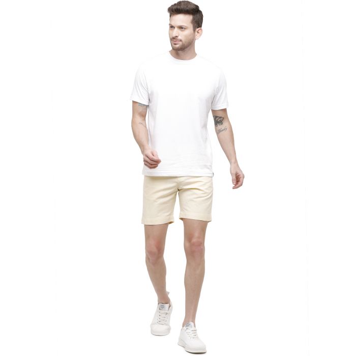 Linen Club Studio Men's Linen Yellow Solid Chambray Slim Fit Shorts