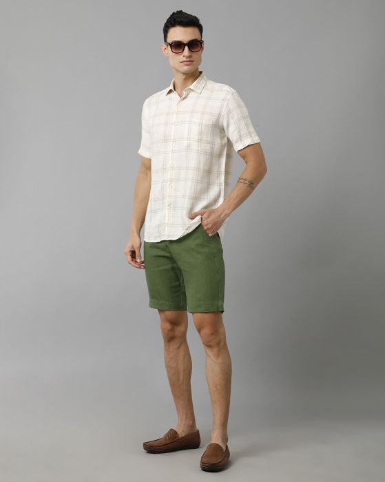 Linen Club Studio Men's Linen Green Solid Slim Fit Shorts