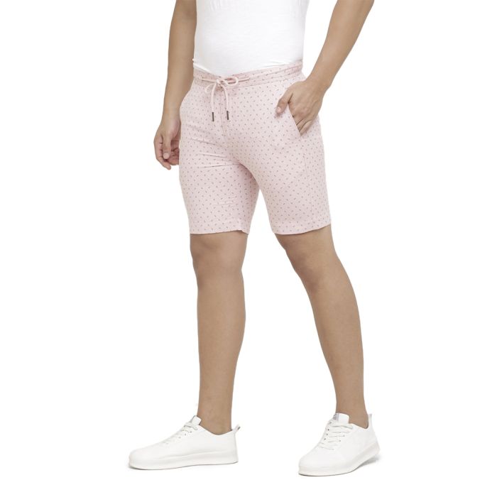 Linen Club Studio Men's Linen Pink Printed Slim Fit Shorts